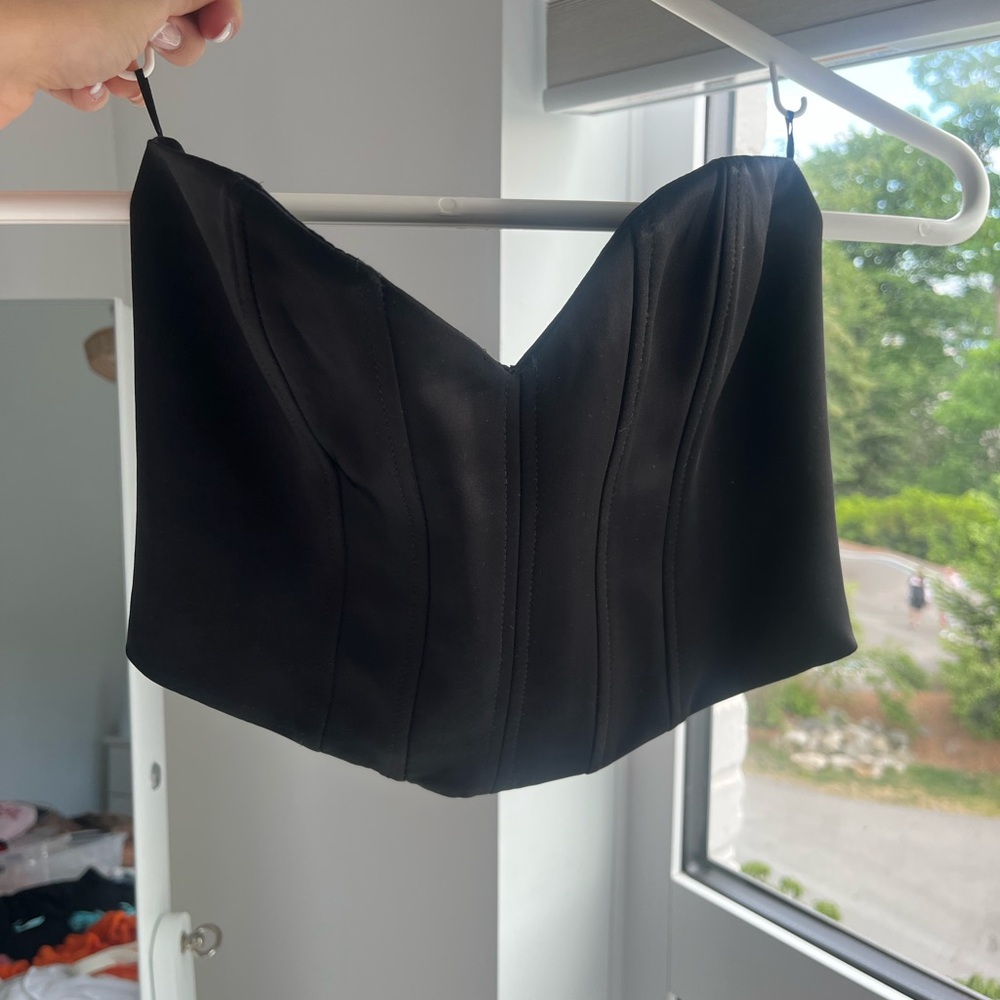 Zara Black Satin Bustier Crop Top